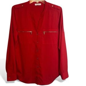 Calvin Klein 🆕 Button Front Gold Zippers Long Roll Tab Sleeves & Sides NWOT Med